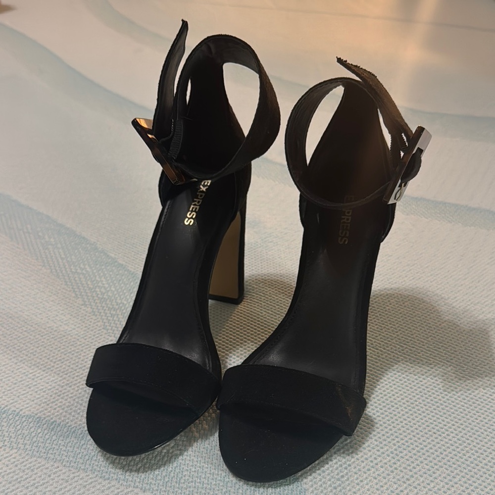 Express Black Heels with Thick Ankle Strap and High Stability